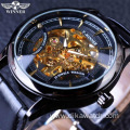 Fashion Black Golden Star Luxury Design Clock WINNER Mens Watch Top Brand Luxury Mechanical Skeleton Watch Relogio Masculino